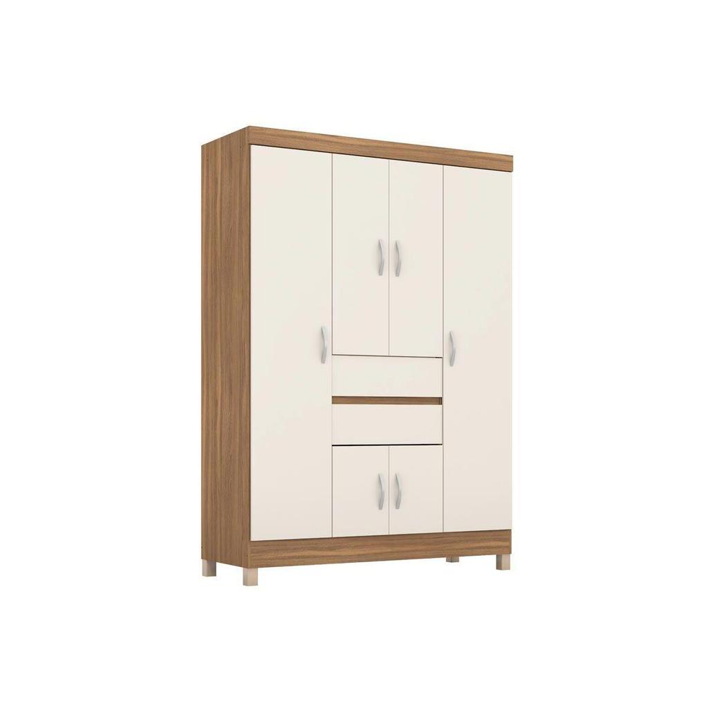Guarda Roupa Solteiro 6 Portas e 2 Gavetas Ecom II Amêndola/Off White - Demóbile