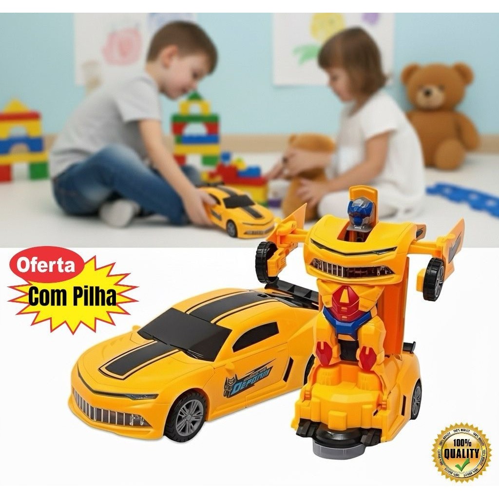 Carrinho Camaro Transformers Brinquedo Vira Robô Luz Som Bate Volta Carrinho Para Crianças