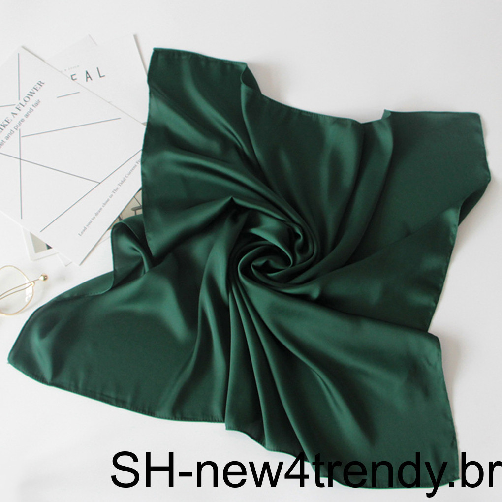 Lenço Quadrado De Cetim Sólido Feminino Presente De Inverno Senhoras Cabeça Cor Puro Pescoço Xale