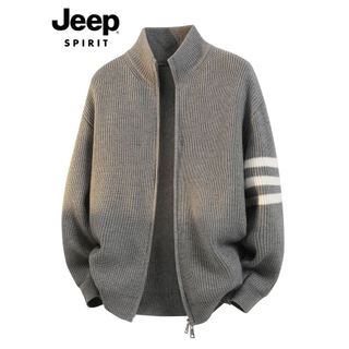 JEEP SPIRIT Cardigan Suéter Masculino 2026 Primavera Outono Negócios Casual Gola Alta Zíper Jaqueta De Malha Masculina