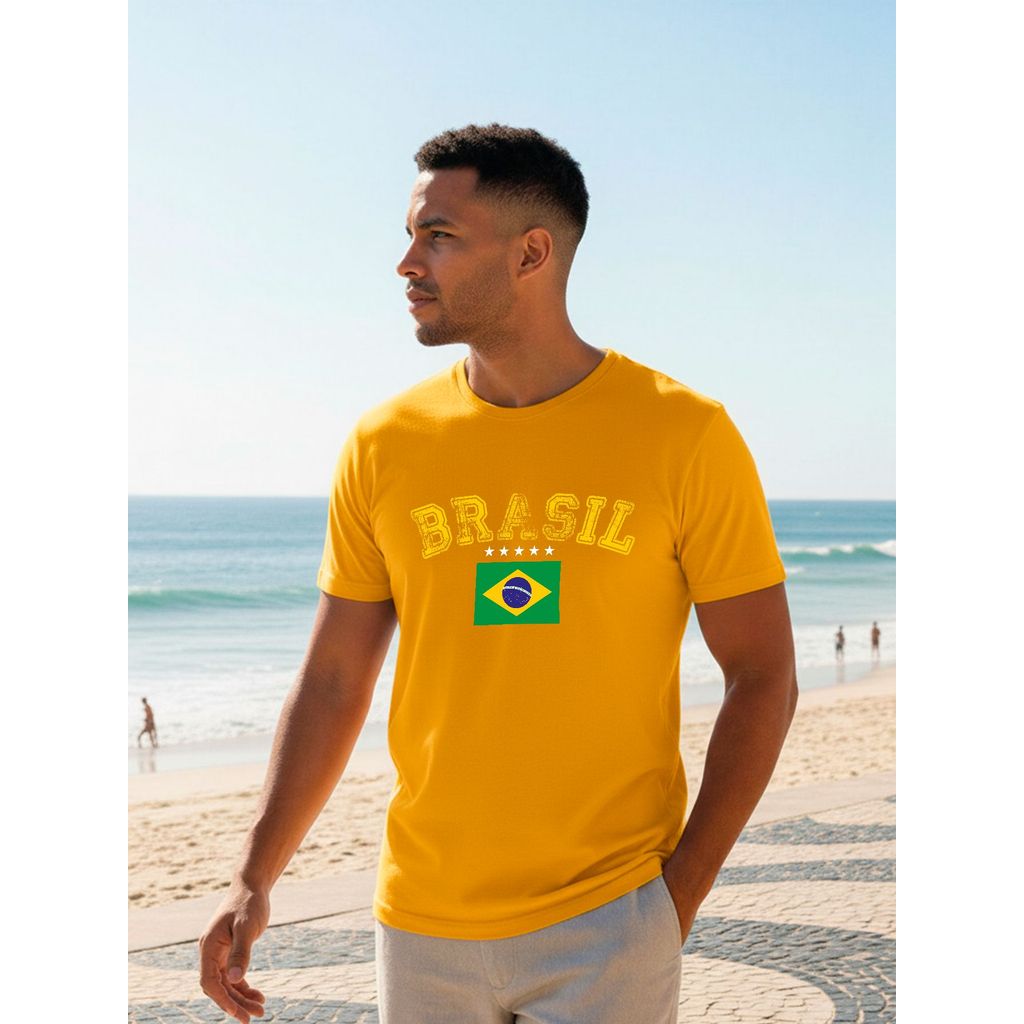 Camiseta Brasil Masculina Casual Copa Do Mundo Estilosa
