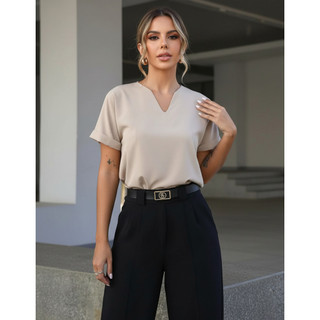 Blusa Feminina Tshirt Manga Dobrada Estilosa Verão Urbano