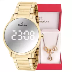 Relógio Feminino Champion Dourado Digital Espelhado CH40147B Original + Pulseira Berloque
