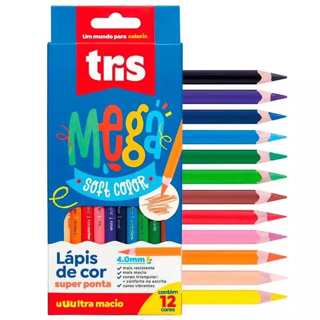 Lápis De Cor Mega Soft Color - 12 Cores - Tris em Oferta na Shopee