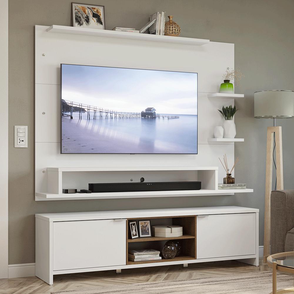Rack com Painel para TV até 60 Polegadas 180 cm Branco/Rustic Metz Madesa