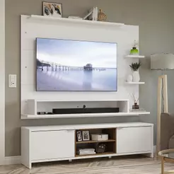 Rack com Painel para TV até 60 Polegadas 180 cm Branco/Rustic Metz Madesa