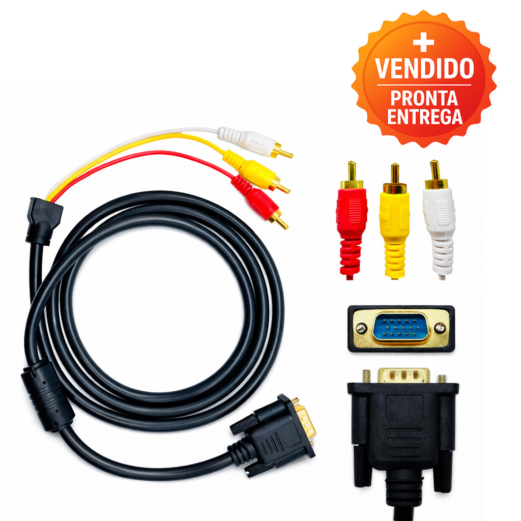 Cabo VGA para RCA Analógico Áudio e Vídeo Para TV AV Projetor Monitor Compatível