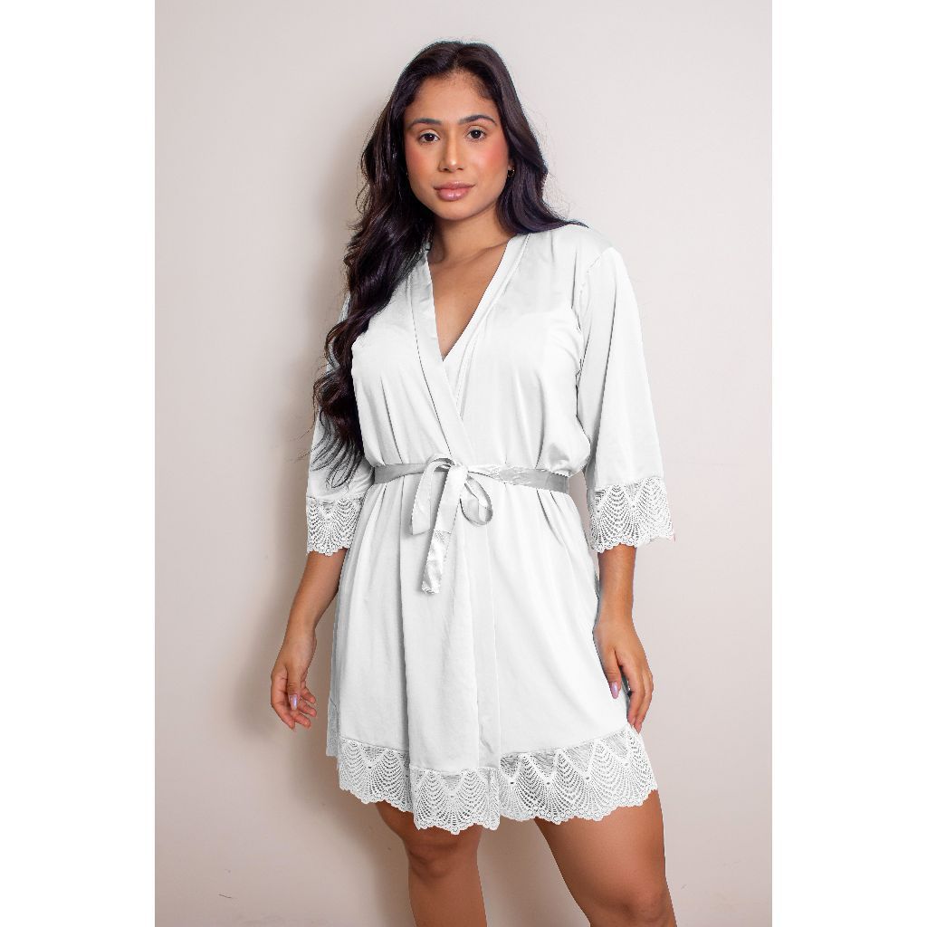 Robe Romantic Renda Hobby Feminino Roupão Confortável Linha Noite Luxo