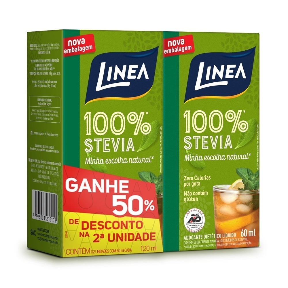 Pack 2un Adoçante Líquido Stevia Linea 60ml - Original