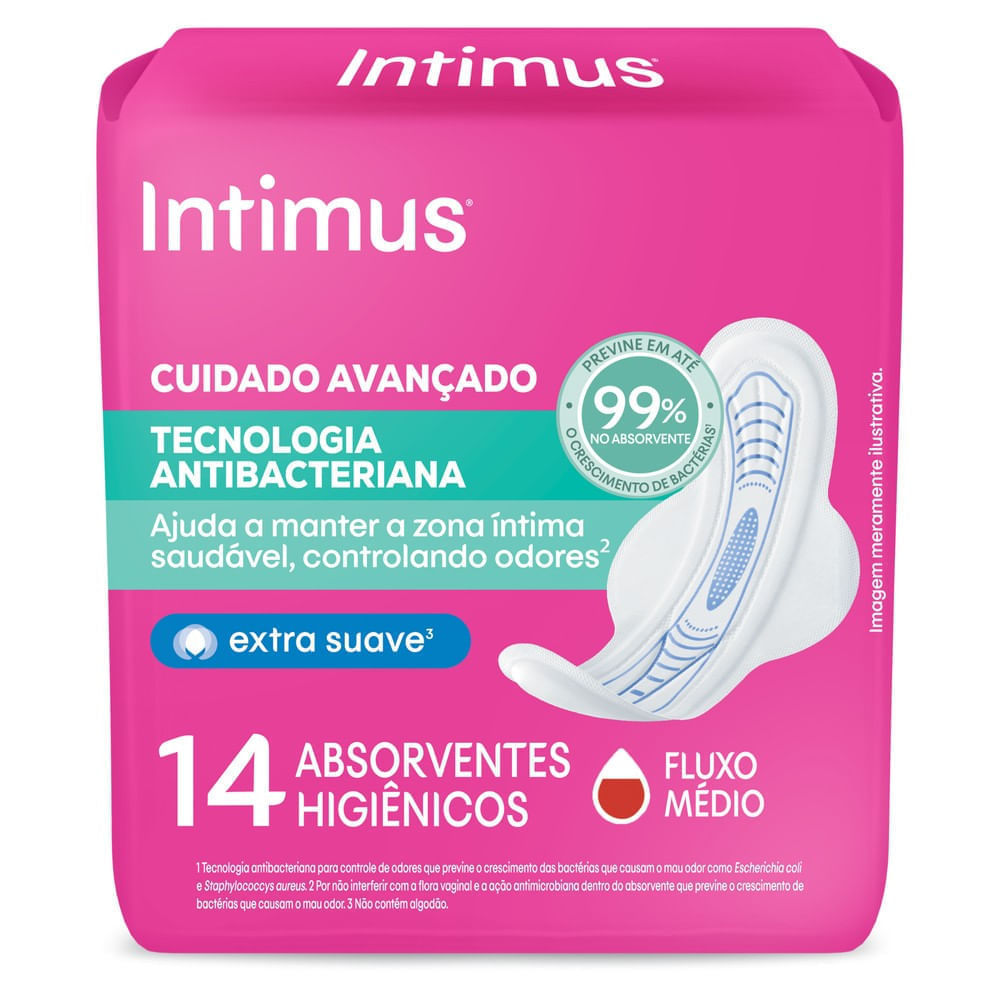 Absorvente Intimus Tecnologia Antibacteriana Com Abas 14un em Oferta na Shopee