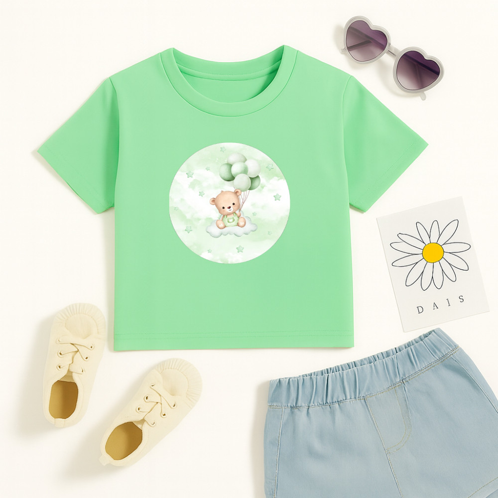 Camiseta Algodão Infantil Estampado Circulo Ursinho 928 Blusa Feminina Criança Adolescente Delicada