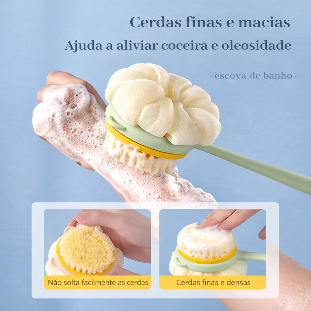 Escova de Banho 2 em 1 Esfoliante para Costas Formato Oval e Redondo Cabo Longo Massagem em Oferta na Shopee