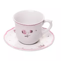 Xícara de Café com Pires Wolff Florescer 90ml Rosa Cerâmica