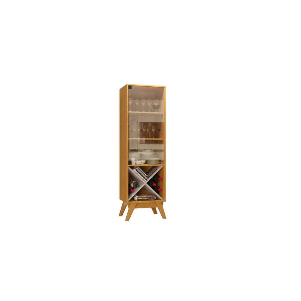 Cristaleira 1 Porta de Vidro 4 Nichos Adega Graça Cinamomo/Off White - JCM Móveis