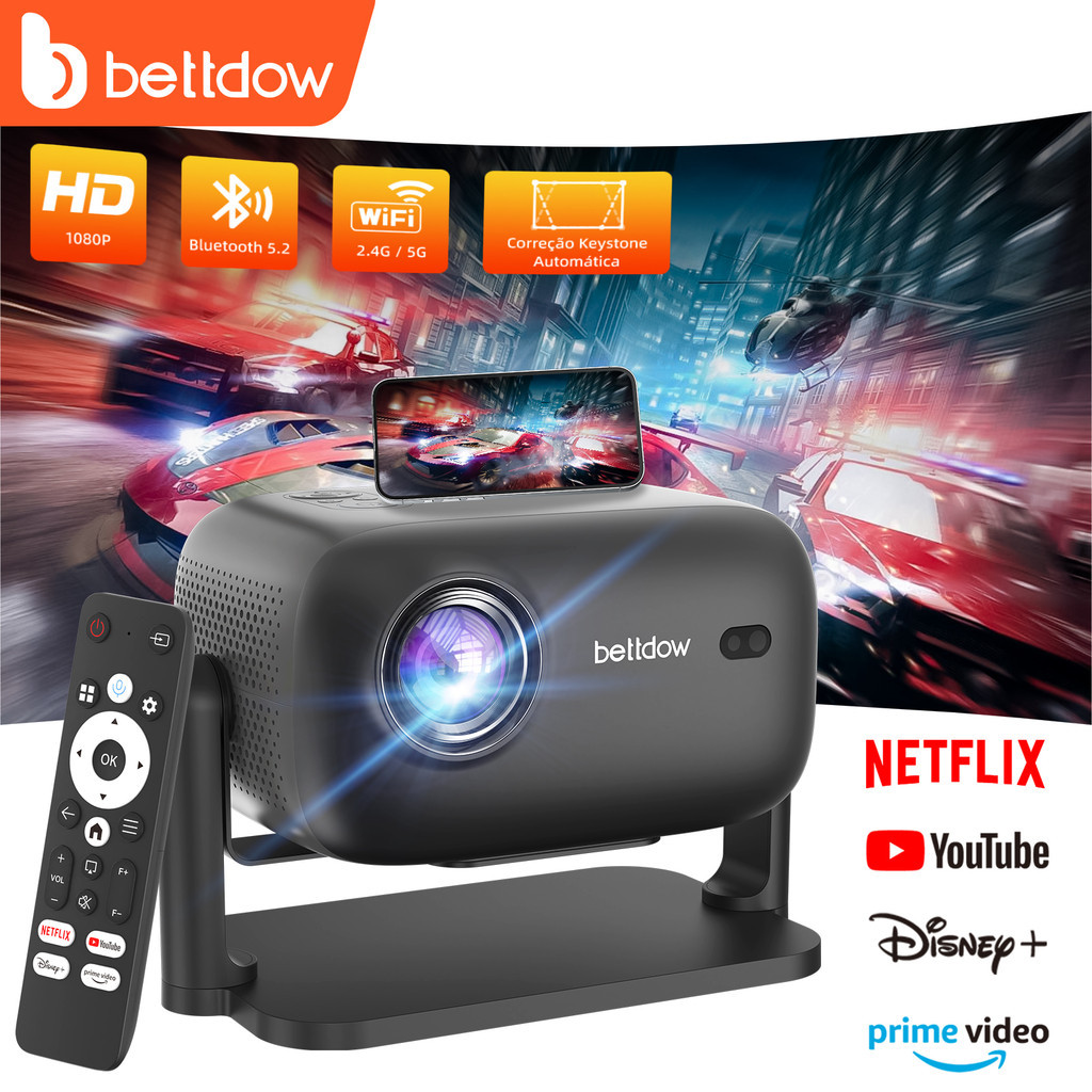 Projetor BETTDOW 4K Ultra HD 1080P Para Alto-Falante De Telefone Bluetooth Tela De Laptop Android Netflix WiFi