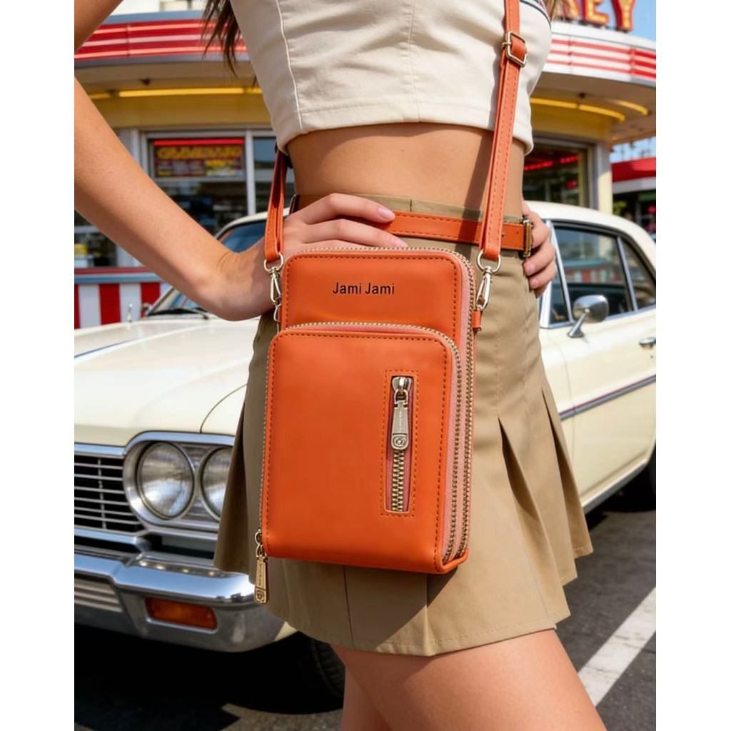 Carteira Bolsa Porta Celular Feminina De Couro Macio Transversal Alça De Ombro De Mão V2422 / V2420 LING