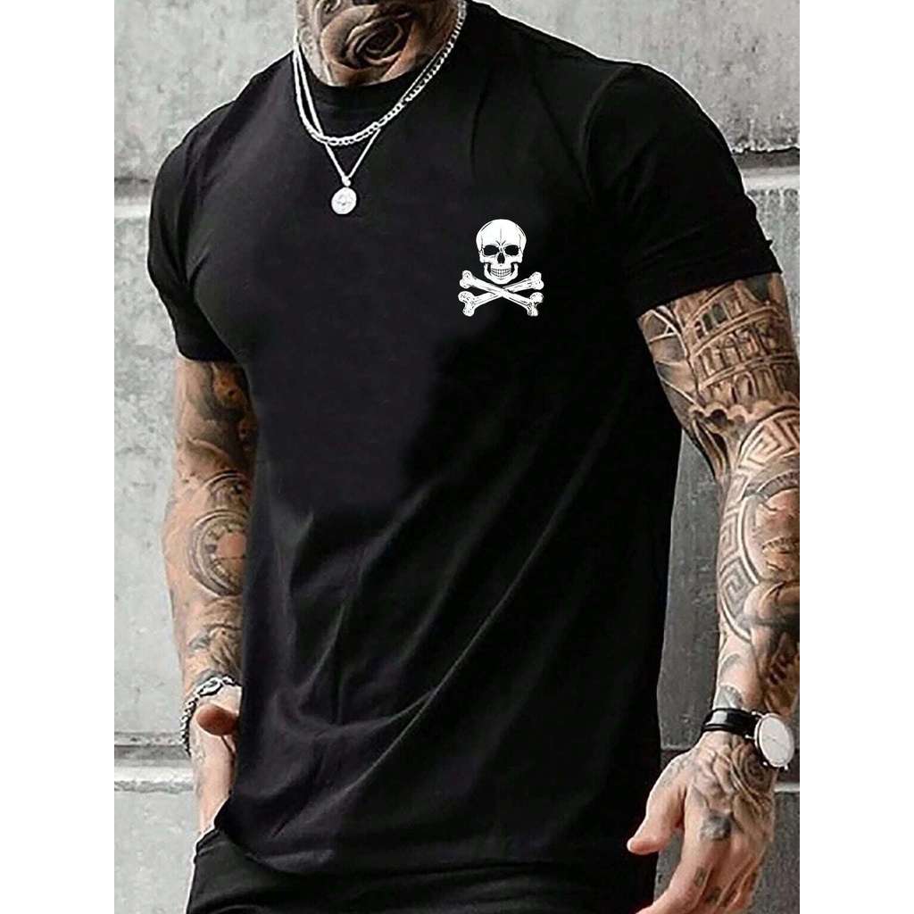 Camiseta Masculina Preta Caveira Esportiva Confortável Moderna Estilosa Corrida Casual
