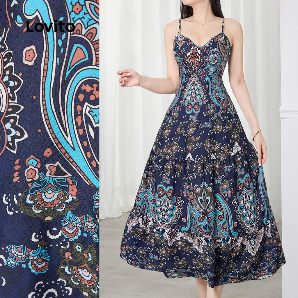 Lovito Vestido Boho com Franzido para Primavera/verão para mulheres L154LD170