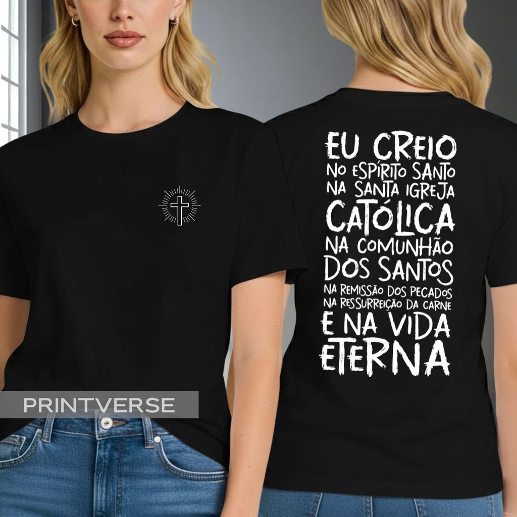Camiseta Religiosa Eu Creio No Espirito Santo Na Santa Igreja Católica Comunhão Dos Santos Camisa Unissex Plus Size