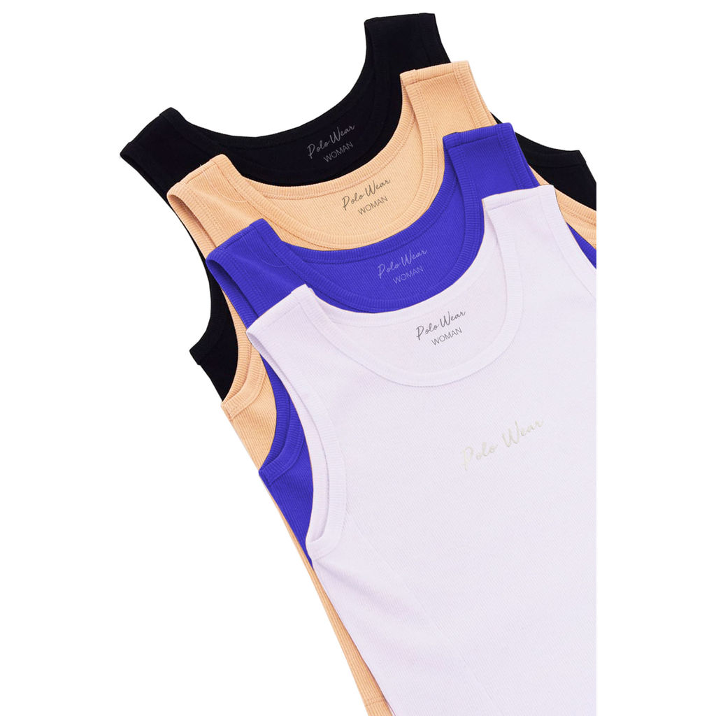 Kit 4 Regatas Femininas Caneladas Polo Wear Sortido