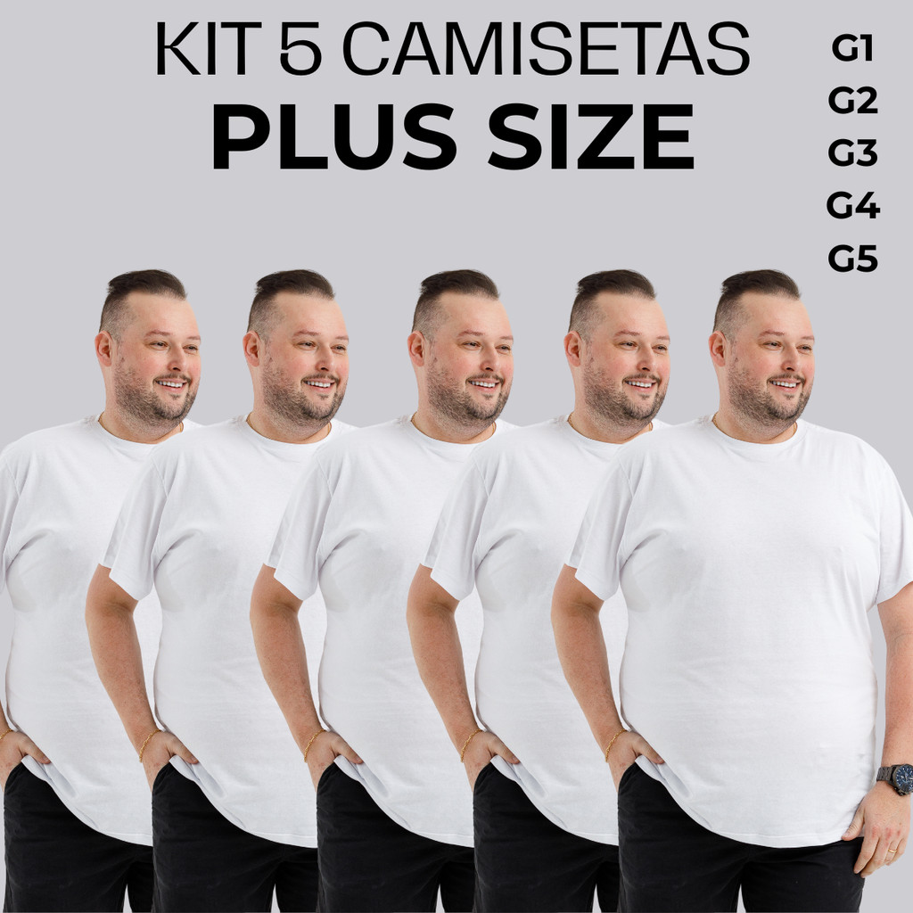 KIT 5 Lote Camiseta Camisa Plus Size Masculina Extra Grande 100% Algodão 30.1 -G1 G2 G3 G4 G5