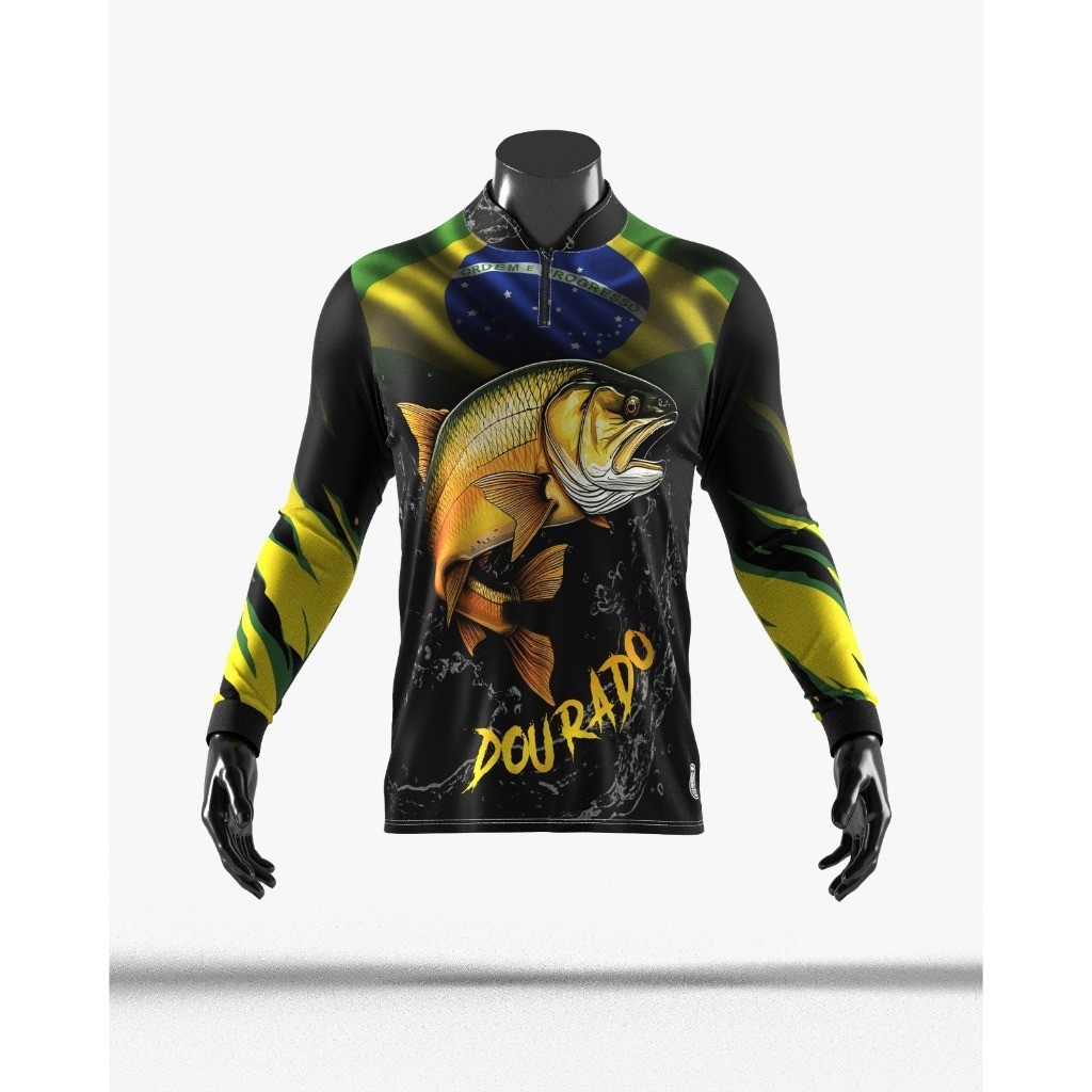 Camisa Camiseta Pesca Camiseta Proteção  UV+50 Modelo Dourado Esportiva Pescaria Feminina ou Masculina
