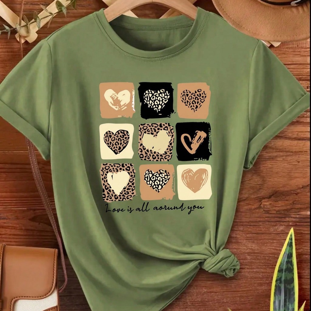 Camiseta T-shirt Love Coração Animal Print Tendencia 100% Algodão