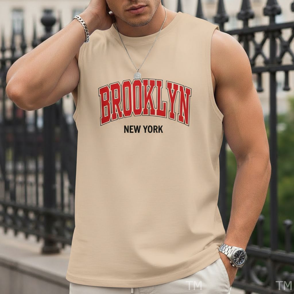 Regata Estilosa Casual Masculina Verão Estampada Brooklyn Academia Street 100% Algodão 30.1