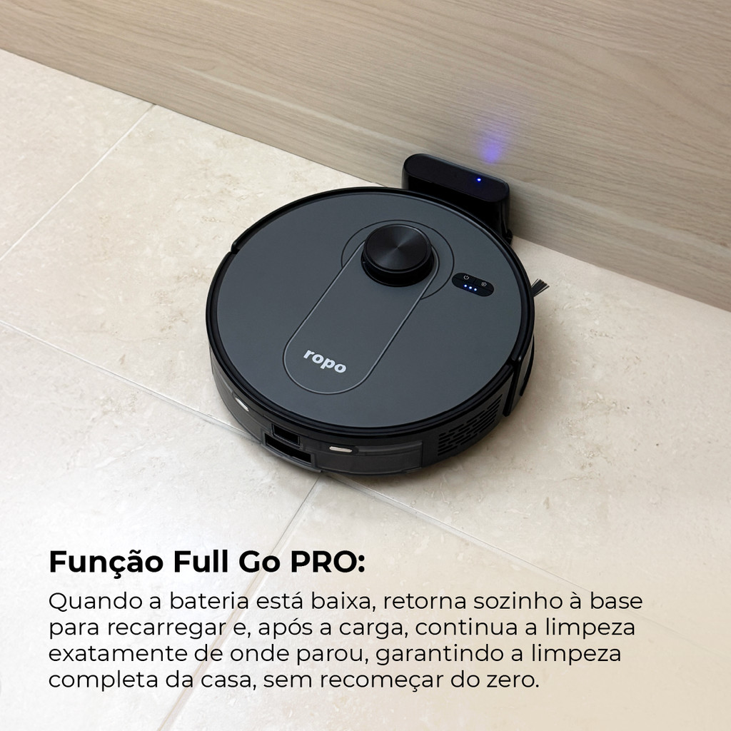 Robô aspirador - Ropo Vision c/ IA-3D Scan, Mapeamento laser 360°, passa pano com MOP