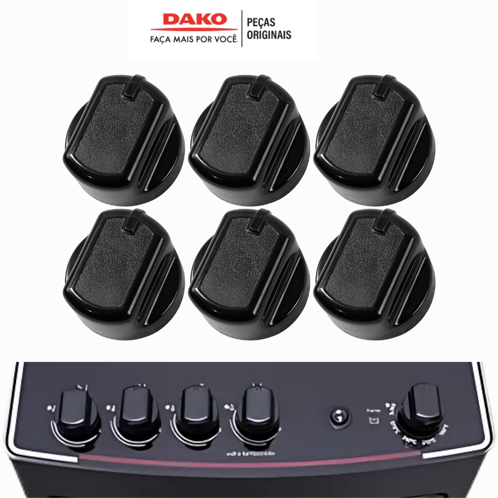 Jogo 4 ou 5 Bocas Botão Fogão Forno Dako Supreme Titanium Glass Compatível Alta Resistência Envio Rápido