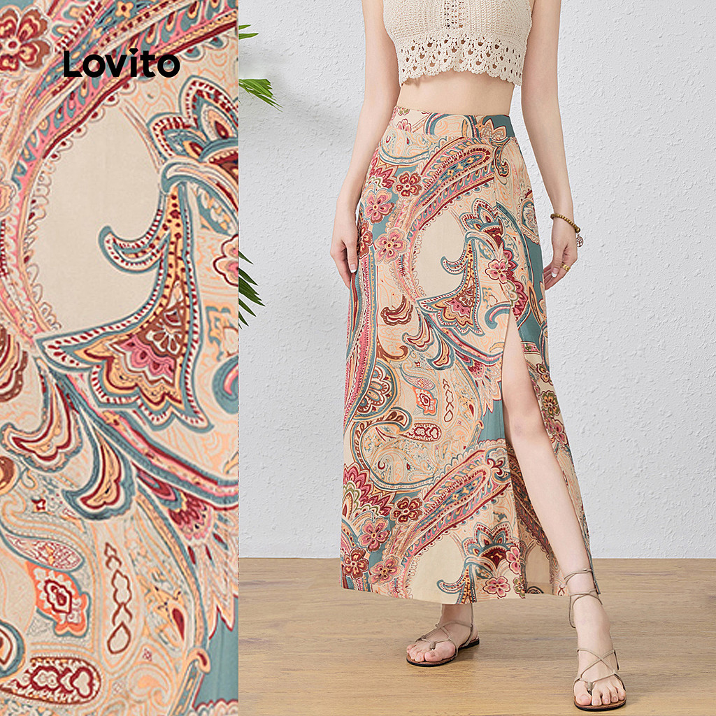 Lovito Saia Casual Com Estampa Paisley, Saia De Verão/primavera Para Mulheres L131ED343 em Oferta na Shopee