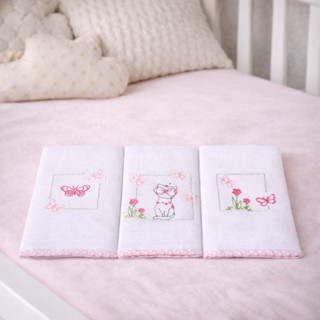 Kit Pano De Boca Bordados Papi Gatinha E Borboleta - 3 Peças em Oferta na Shopee