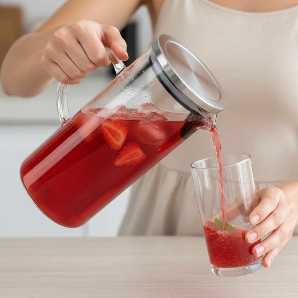 Jarra Vidro Borossilicato 1.1L Tampa Inox Resistente