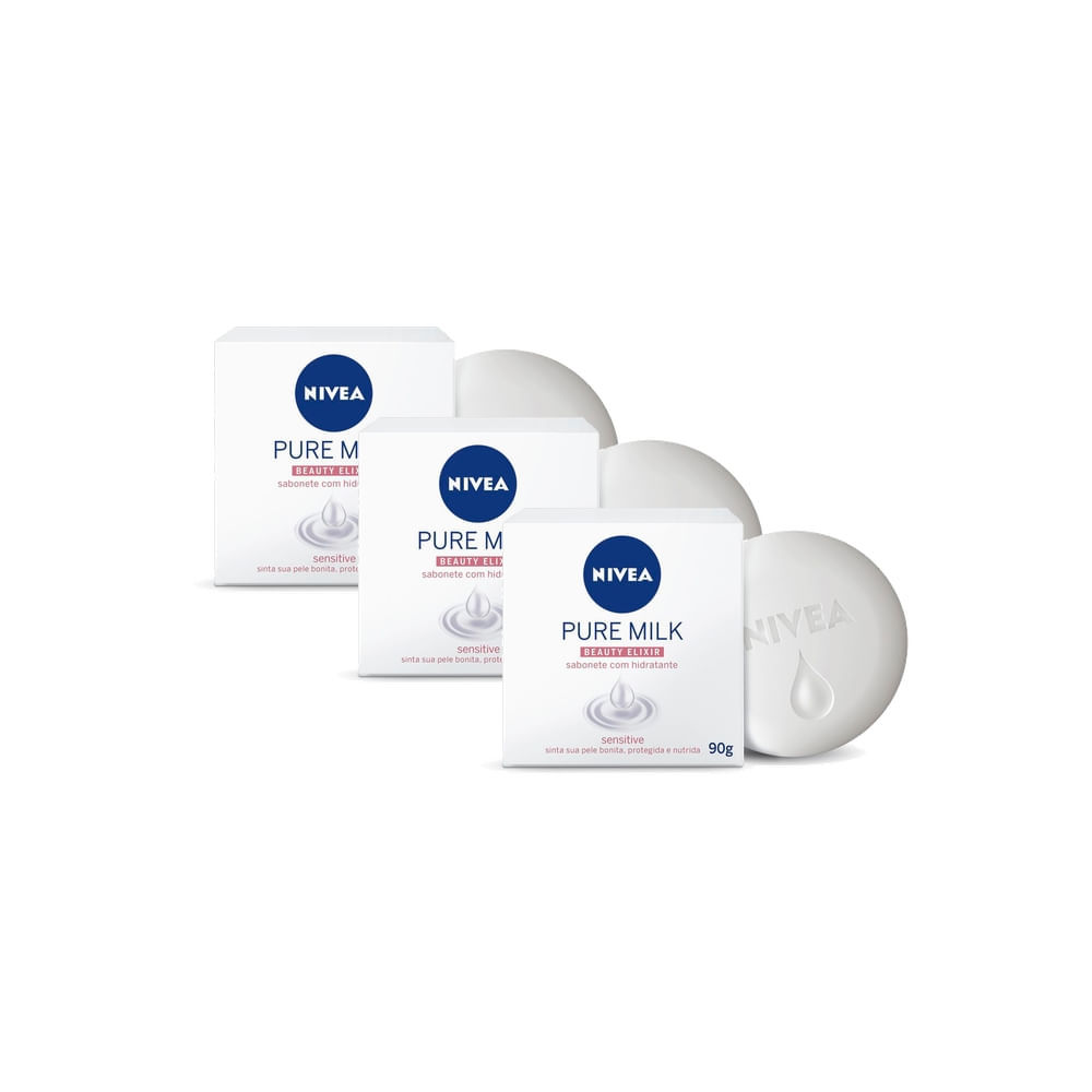 Kit 3 Sabonete em Barra Hidratante Nivea Pure Milk Sensitive 90g