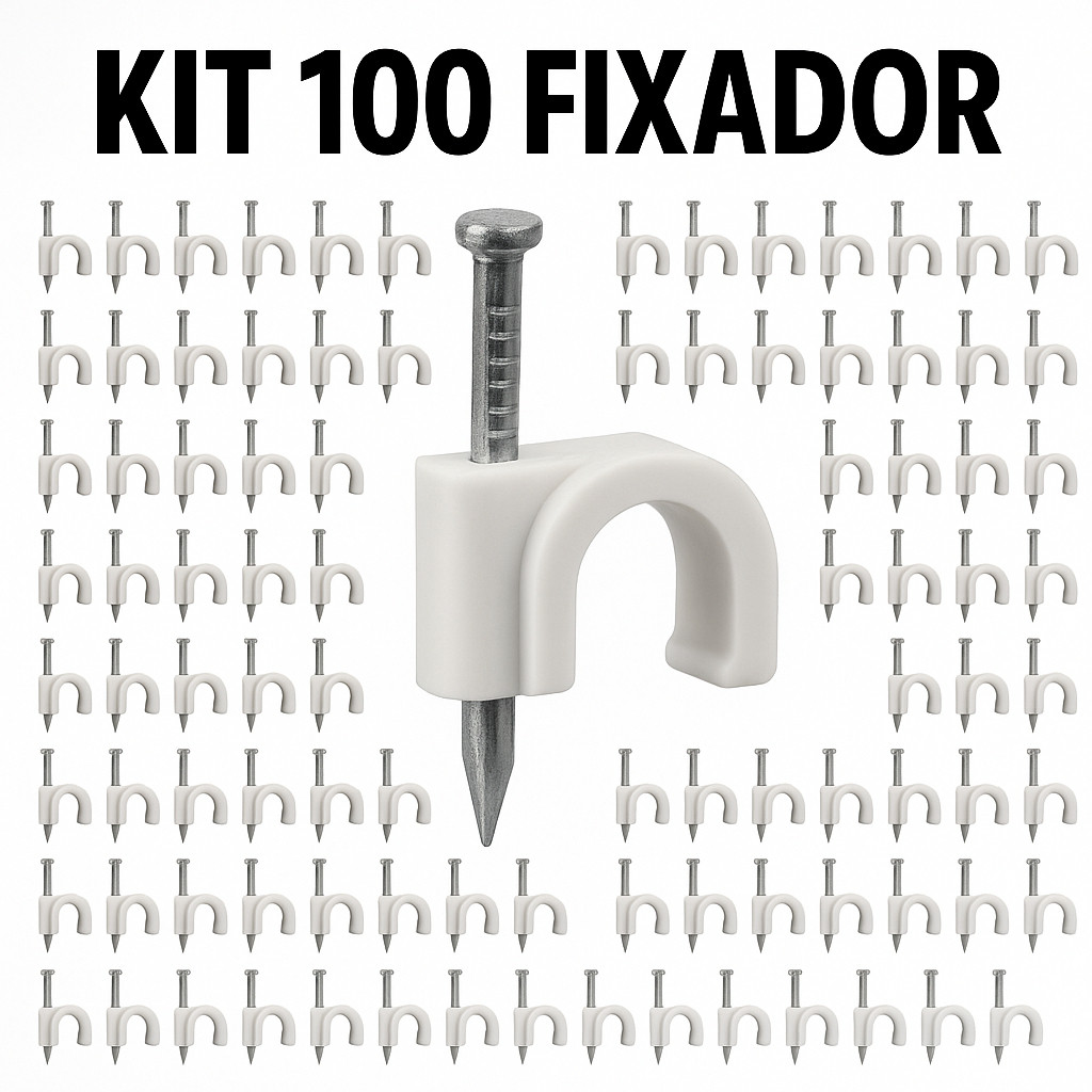 Kit 100 Grampo  Fixa Fio Cabo Coaxial Parede Branco Prego De Aco 8 ou10 mm