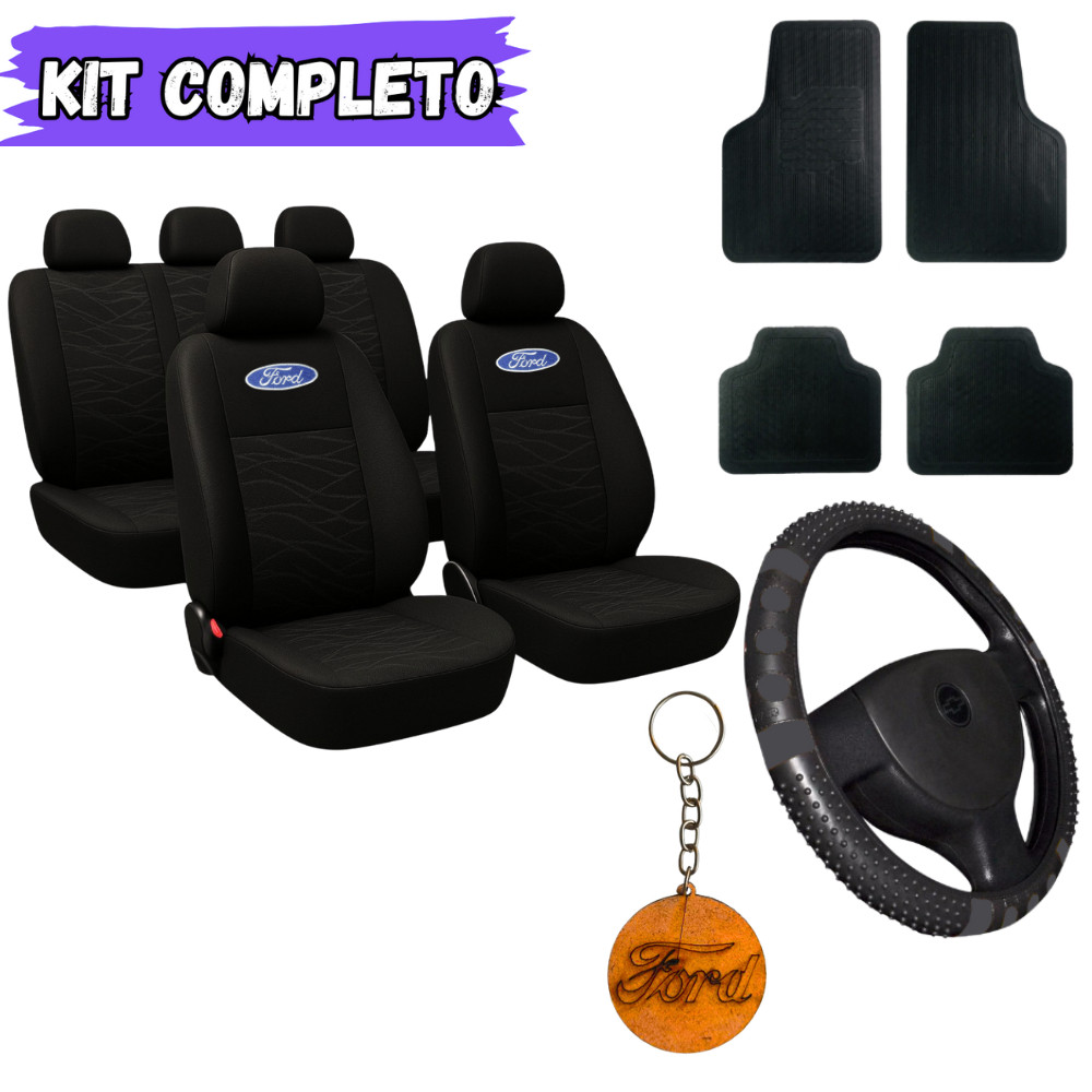 Jogo De Capas Banco Tecido Grosso Original+Volante-Tapete Carro Ford Fiesta Ka Escort Focus Ecosport