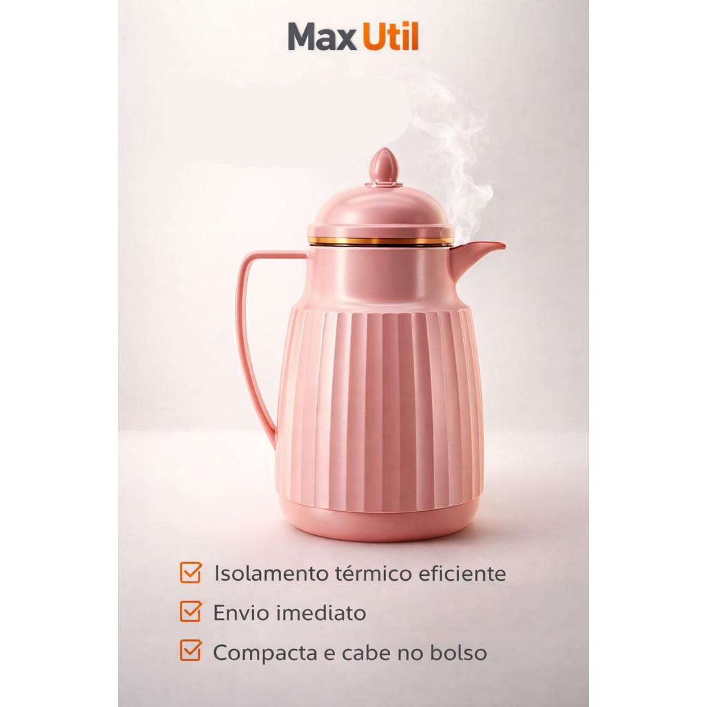 Garrafa Térmica Café Preta com Detalhe Dourado