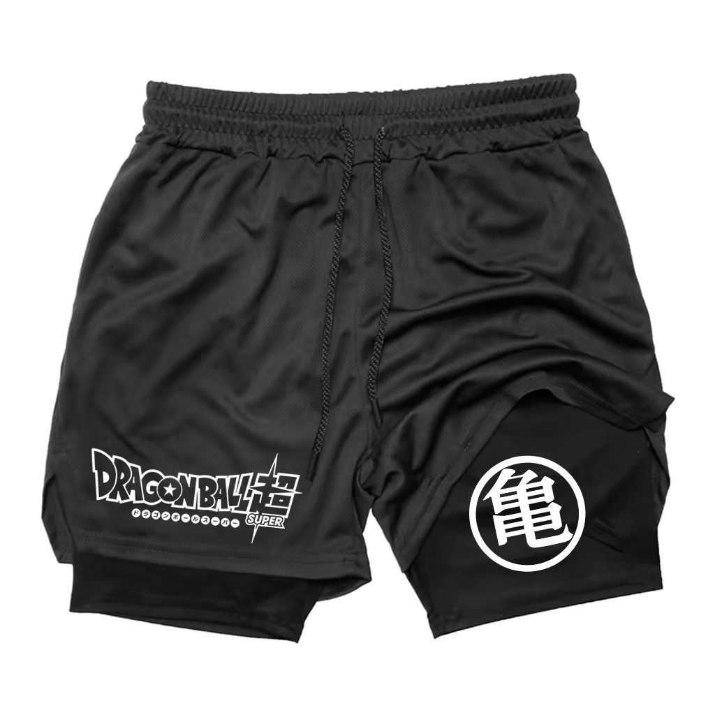 Short Compressão 2 em 1 Dry Fit Dupla com Forro Compressão Bolso Interno para Celular Dragon Ball Proteção UV DBZ Geek