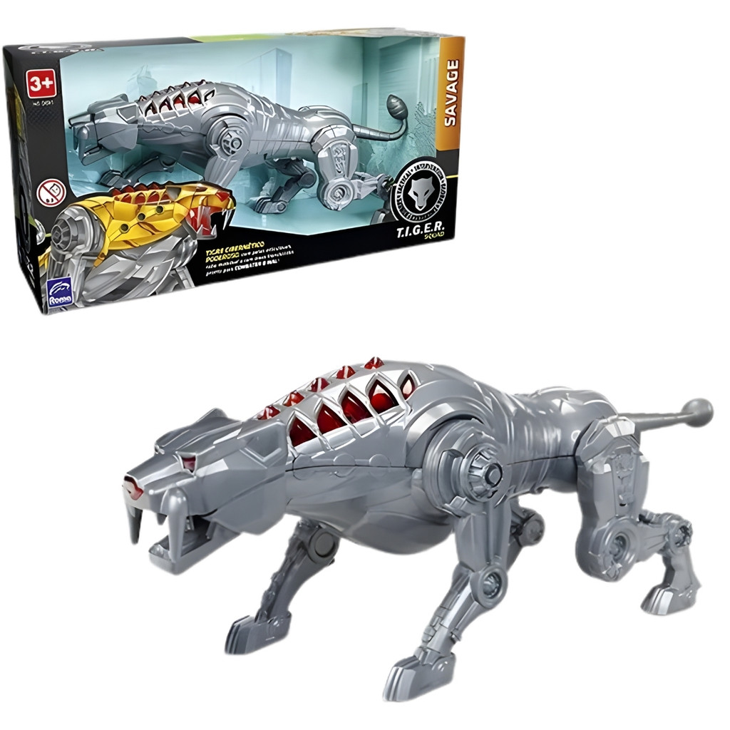 Boneco Tigre Robô Cibernético Squad Savage Cinza - Roma Brinquedos em Oferta na Shopee