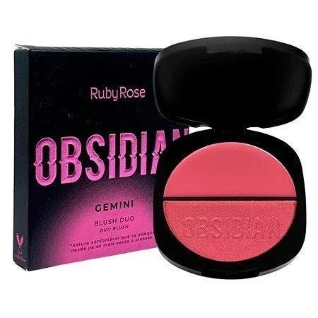 BLUSH DUO OBSIDIAN GEMINI HB10004 COR OG 04 RUBY ROSE DUAS CORES LINDAS LINDAS PARA ILUMINAR SUA BELEZA