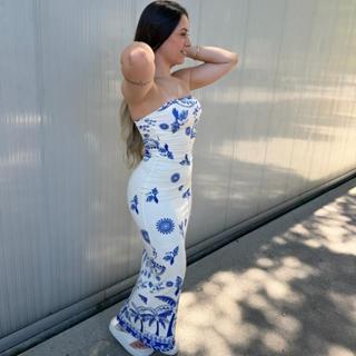 Vestido Acinturado Longo Feminino Tomara Que Caia Verão Tropical Floral + Coqueiro em Oferta na Shopee