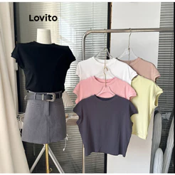 Blusa Feminina Estilosa Camiseta Lisa Lovito Básica Verão TSNS50EX314
