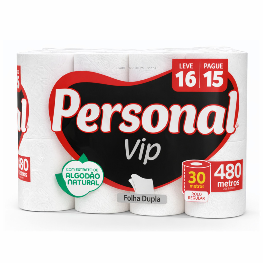 Papel Higiênico Neutro Personal Vip Folha Dupla 30m Leve 16 Pague 15 - Santher