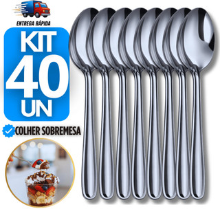 Jogo 40 Colheres de Sobremesa em inox  para Doces Sorvete Bolos Cozinha Restaurante colher talheres