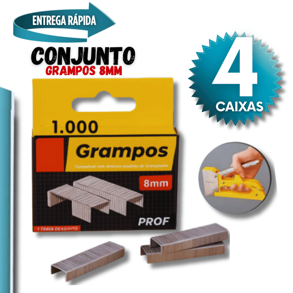 Conjunto 4/3/2/1 Caixas - Grampo Grampeador Tapeceiro 8MM Grampos 1000 unidades por Caixa Variáveis Utilidades