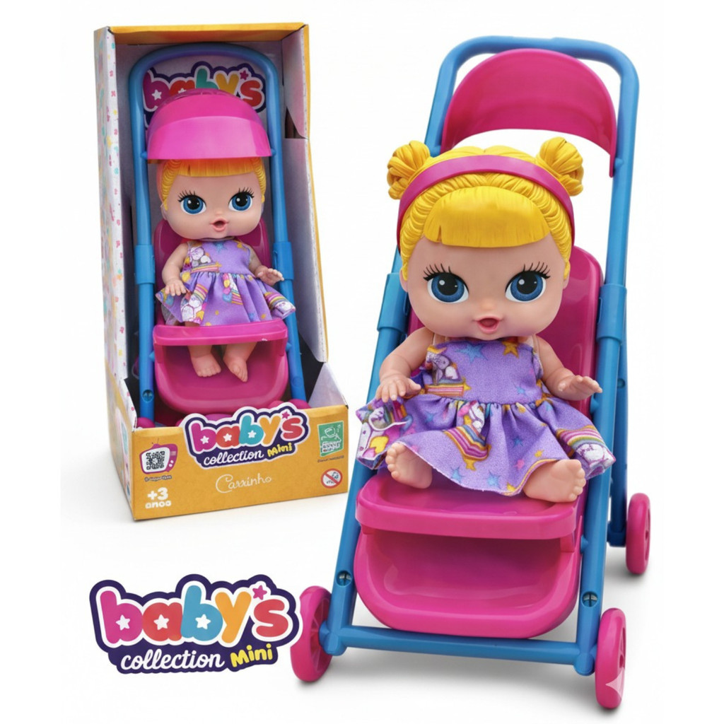 Boneca Loira Carrinho Passeio Baby Collection Mini Super Toys