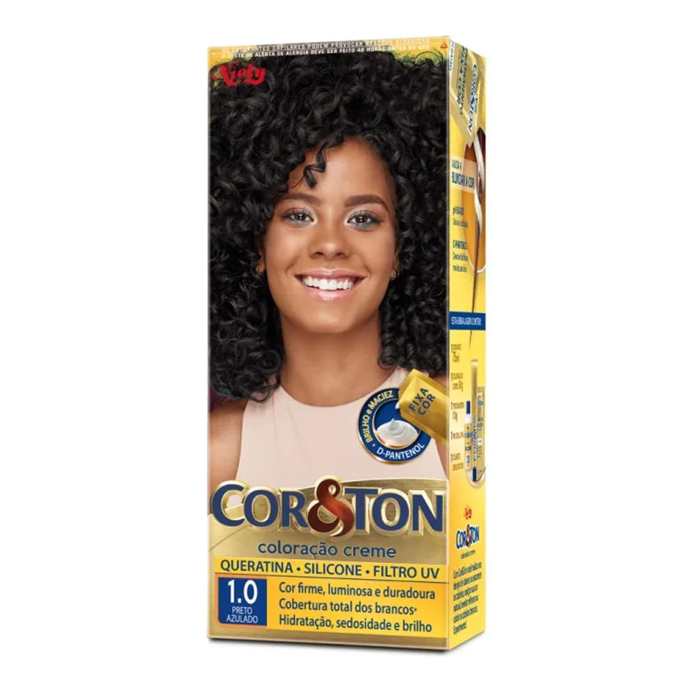 Tintura Creme Cor & Ton Preto Azulado 1.0 em Oferta na Shopee