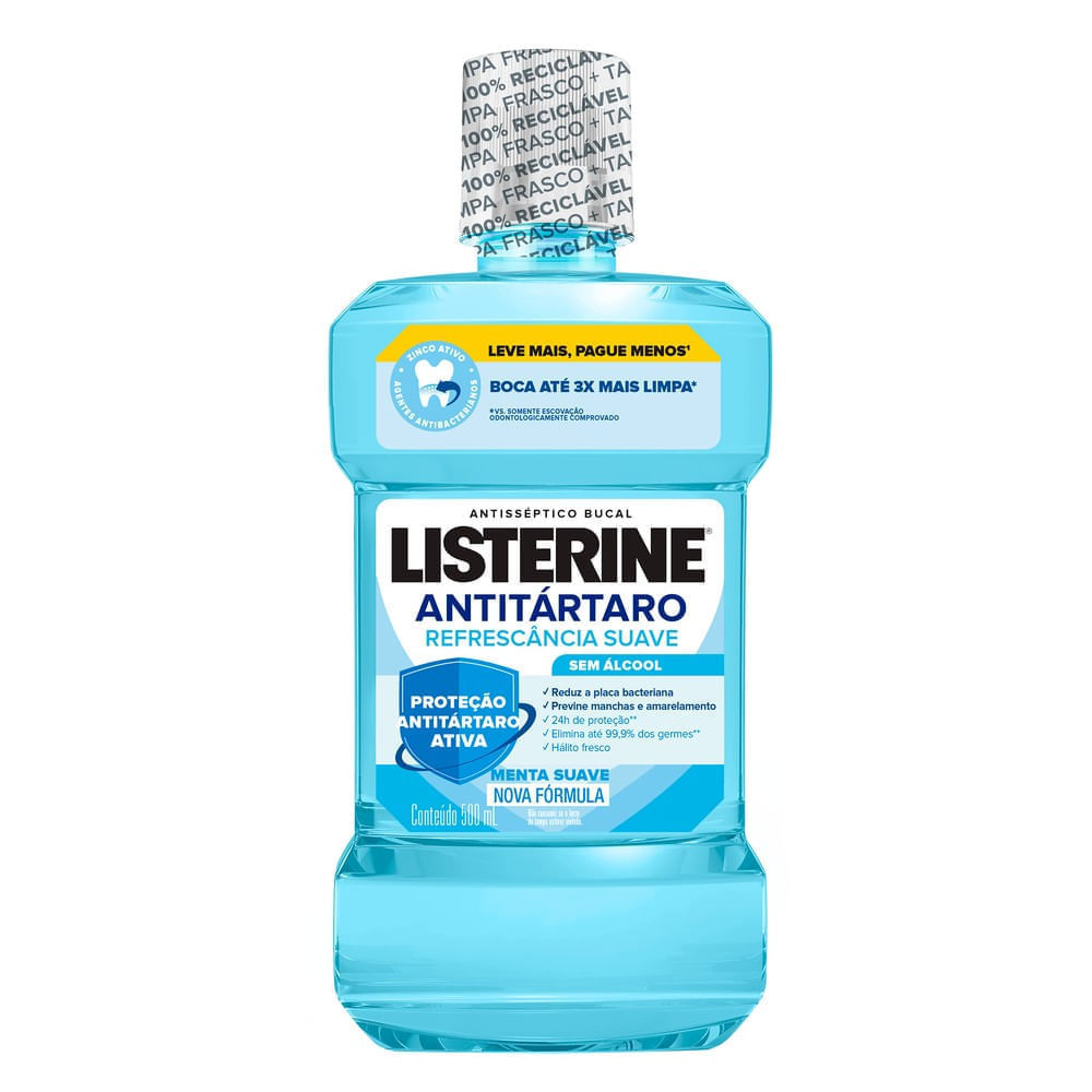 Enxaguante Bucal Listerine Antitártaro Sem Álcool 500ml em Oferta na Shopee