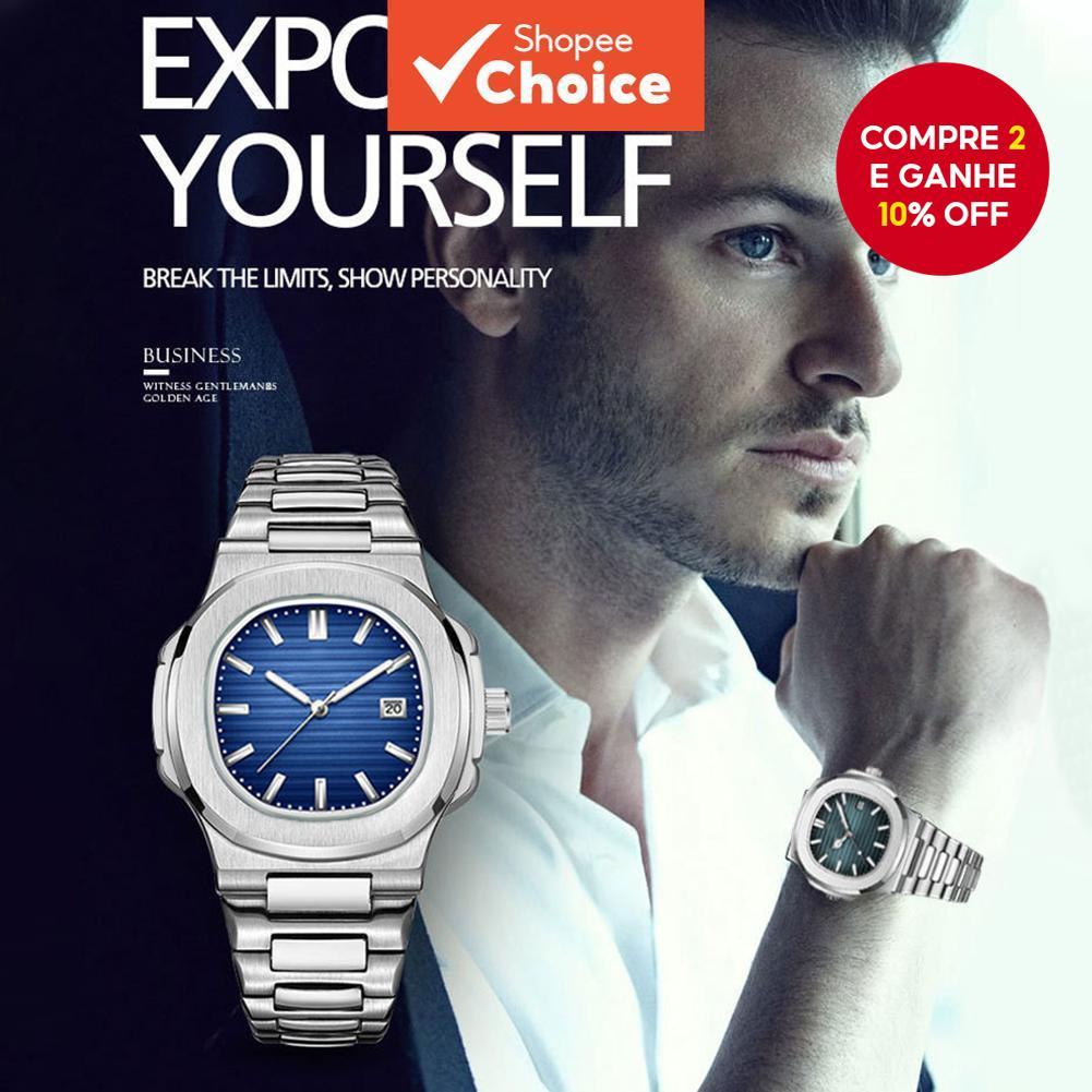 Relógio de Quartzo Masculino de Negócios de Alta Qualidade, Aço Inoxidável para Férias e Lazer ao Ar Livre com em Oferta na Shopee
