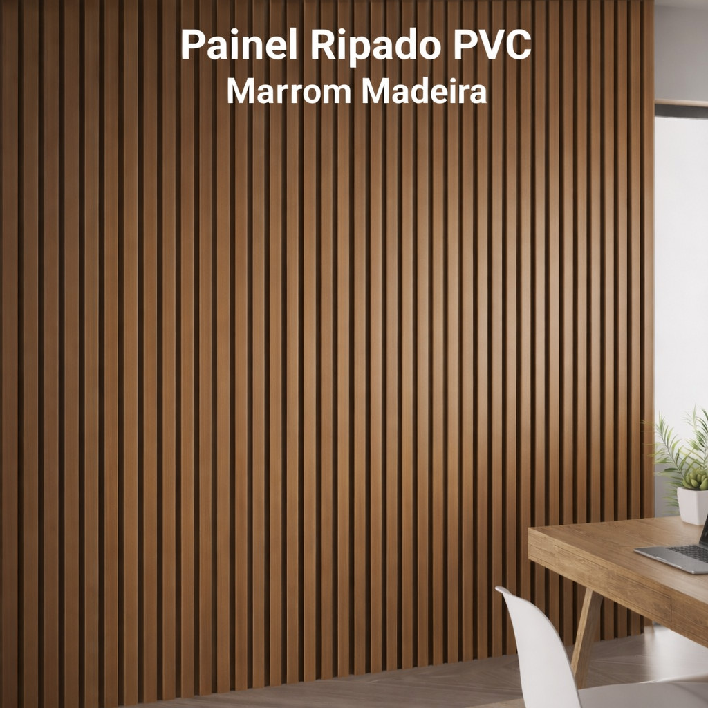 Kit Painel Ripado PVC Marrom Madeira Luxo 1,01m x 15,5cm Kits 0,5 M² á 1 M²- Revestimento Parede Sala Quarto